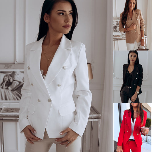 High-Quality Blazer with Metal Buckle and Double-Breasted Closure