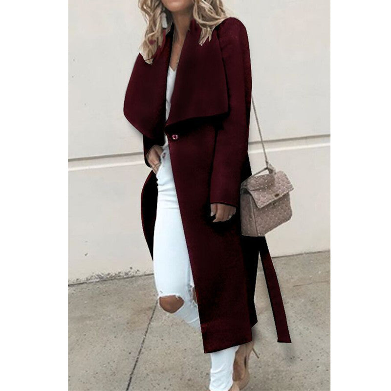 Loose-Fit Wool Coat with Long Sleeves - Autumn & Winter