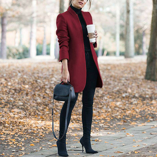 Women's Wool Coat with High Collar - New Autumn & Winter Fashion