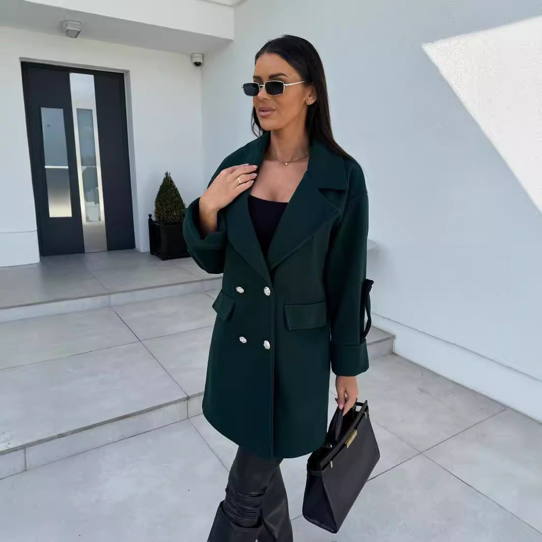 Women's Wool Coat with H-Shaped Notch Collar