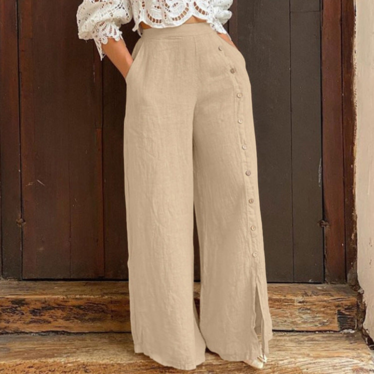High-Waisted Wide-Leg Pants with Slit