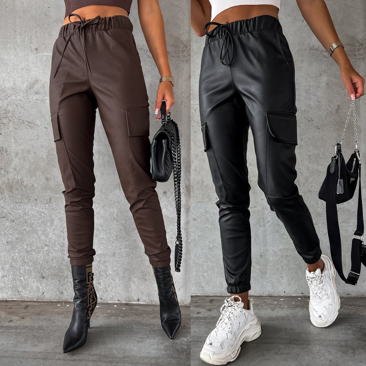 Women's High-Waisted Leather Pants