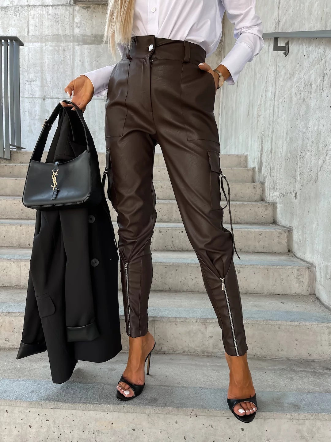 Women's High-Waisted PU Leather Skinny Pants