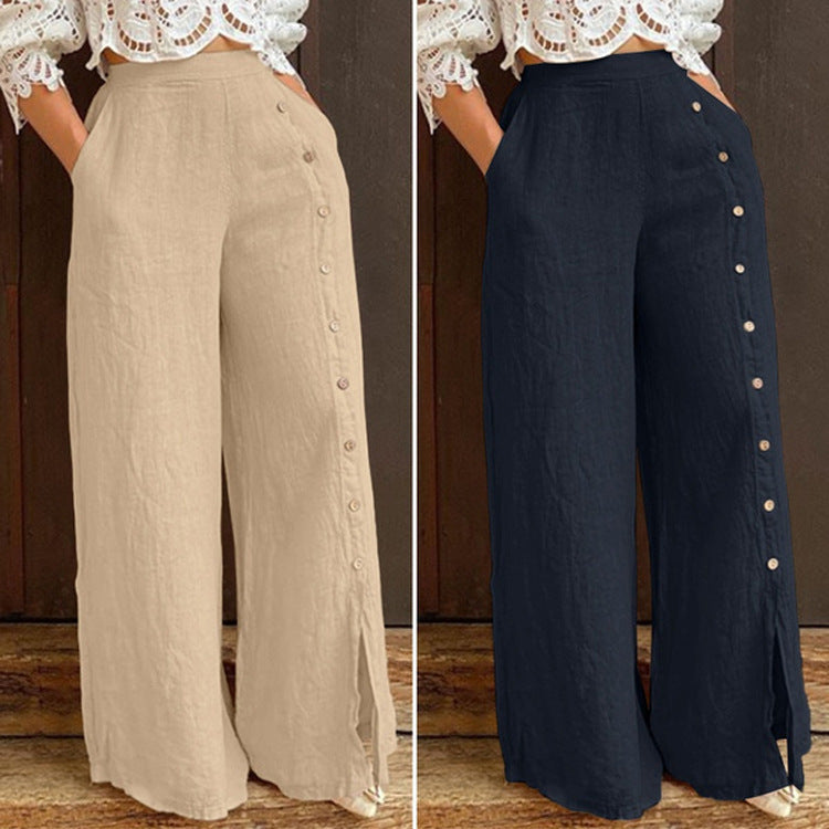 High-Waisted Wide-Leg Pants with Slit