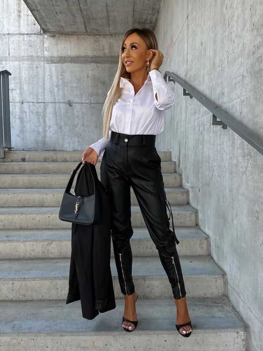 Women's High-Waisted PU Leather Skinny Pants