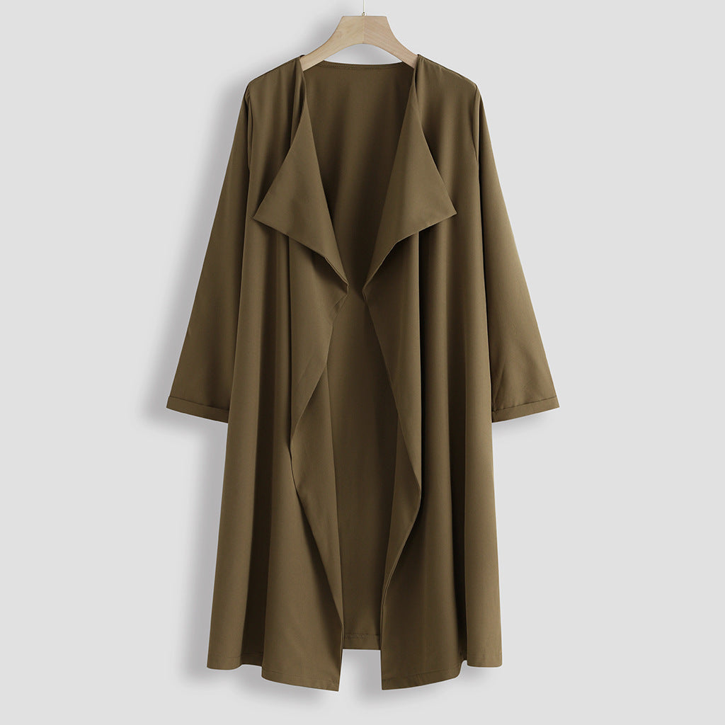 Solid Color Medium-Length Trench Coat for Autumn and Winter
