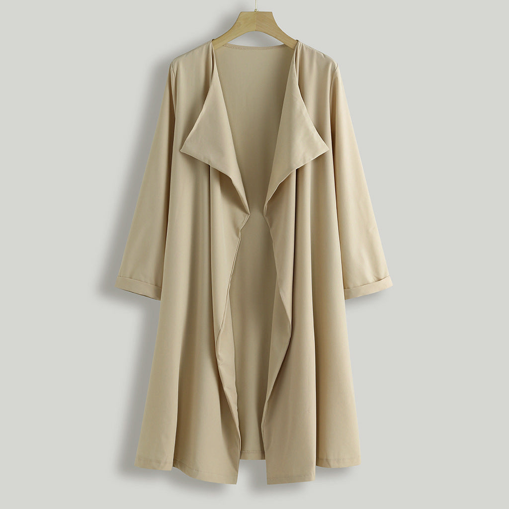 Solid Color Medium-Length Trench Coat for Autumn and Winter