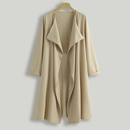 Solid Color Medium-Length Trench Coat for Autumn and Winter