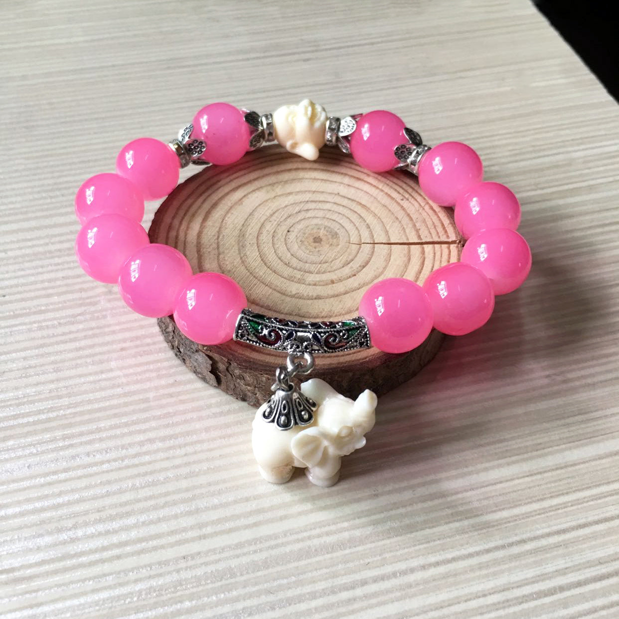 Crystal bracelet with elephant pendant