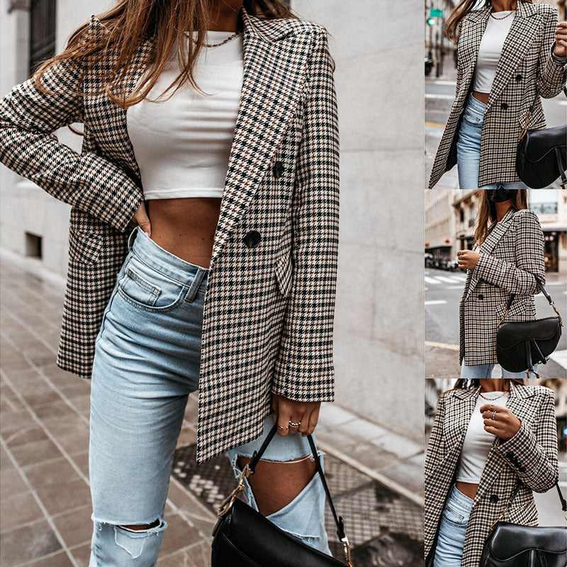 Long Plaid Blazer Jacket