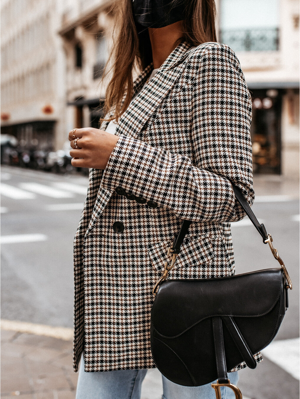 Long Plaid Blazer Jacket