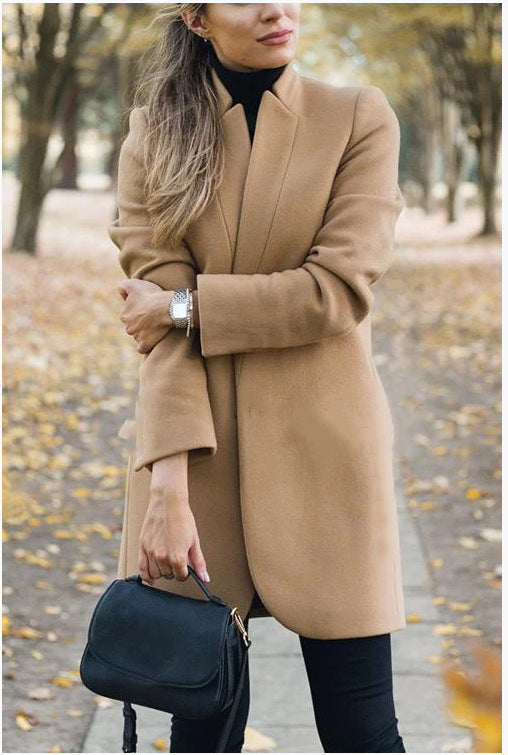 Women's Wool Coat with High Collar - New Autumn & Winter Fashion